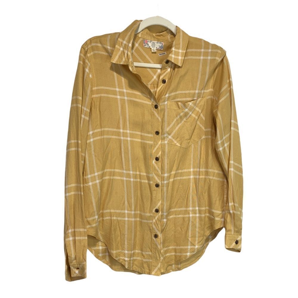 Pink Rose Yellow Plaid Button Down